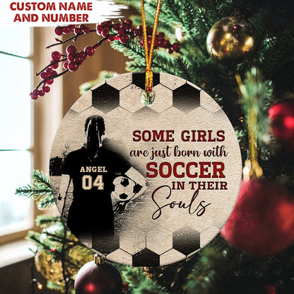 Personalized Soccer Boy & Girl Ornament, Born With Soccer Player Christmas Gift