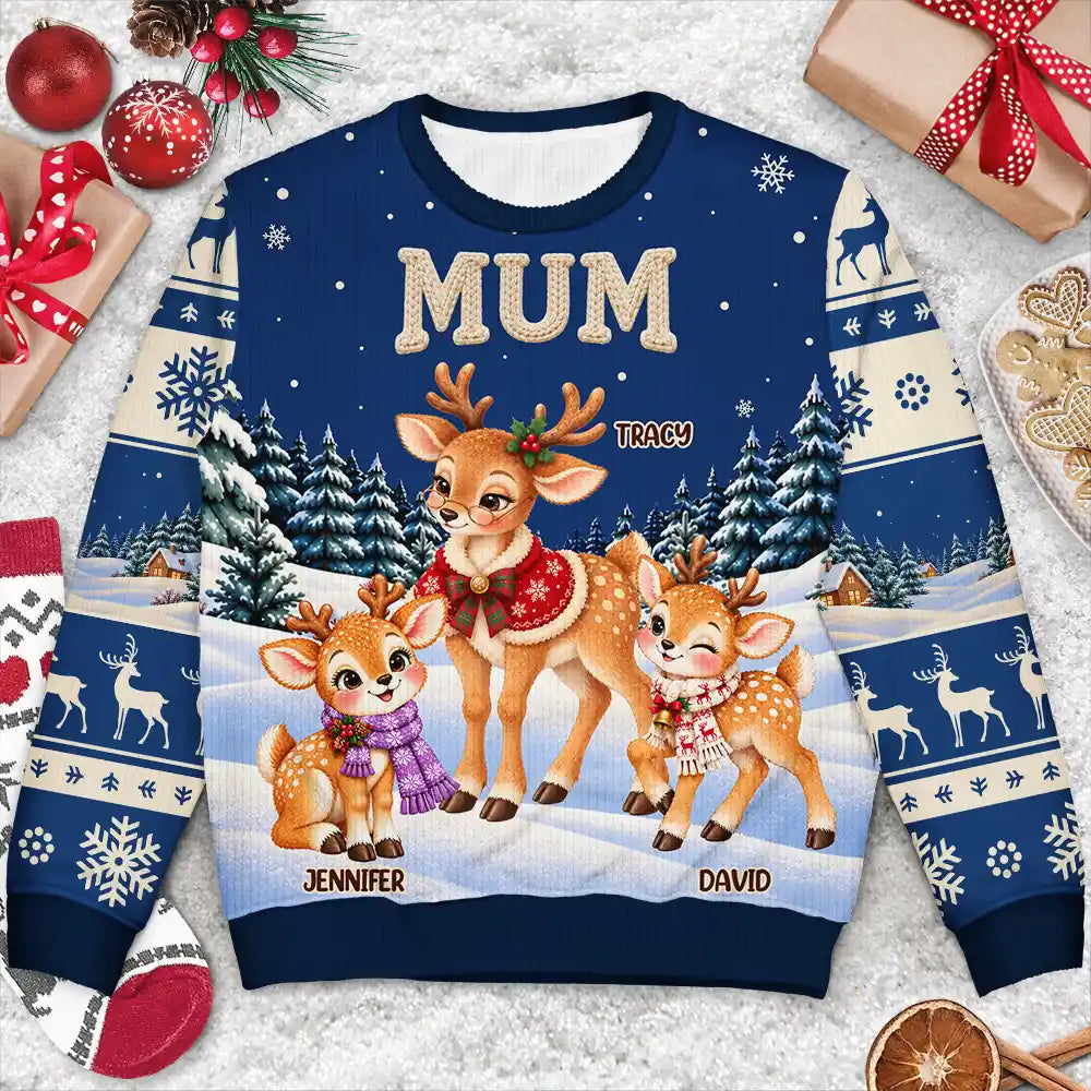 Christmas Gift For Grandma - Personalized Reindeer Grandkids Unisex Ugly Sweater