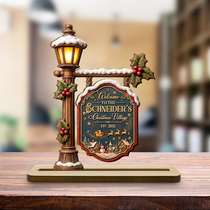 Christmas Lives In Our Village - Personalized 2-Layer Wood Plaque With Flat Base