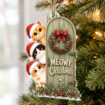 Meowy Christmas Cute Cats Peeking - Personalized Acrylic Ornament - Christmas Gift for Cat Lovers, Farmhouse Decor