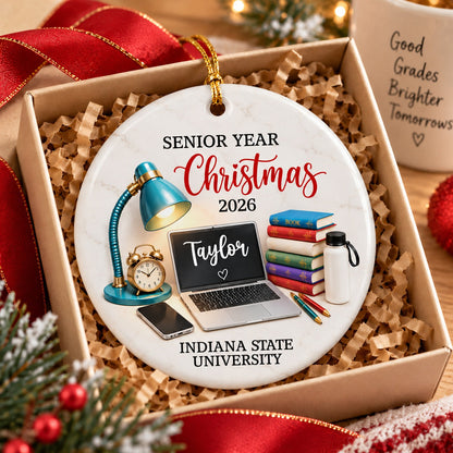 Senior Year Christmas Study Desk – Personalized Ceramic Ornament – Senior Keepsake Gift, High School or College Graduation Gifts
