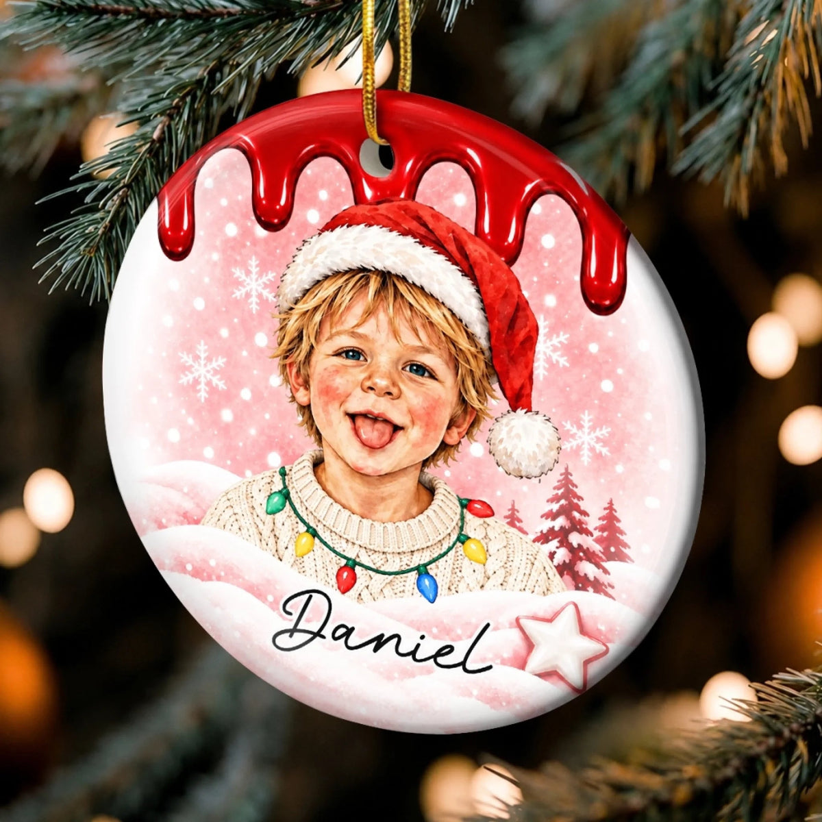 Custom Photo Christmas Gifts for Kids - Personalized Ceramic Ornament
