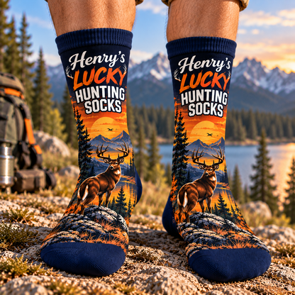 Personalized Lucky Hunting Socks, Custom Name Deer Hunting Socks CH07 180848