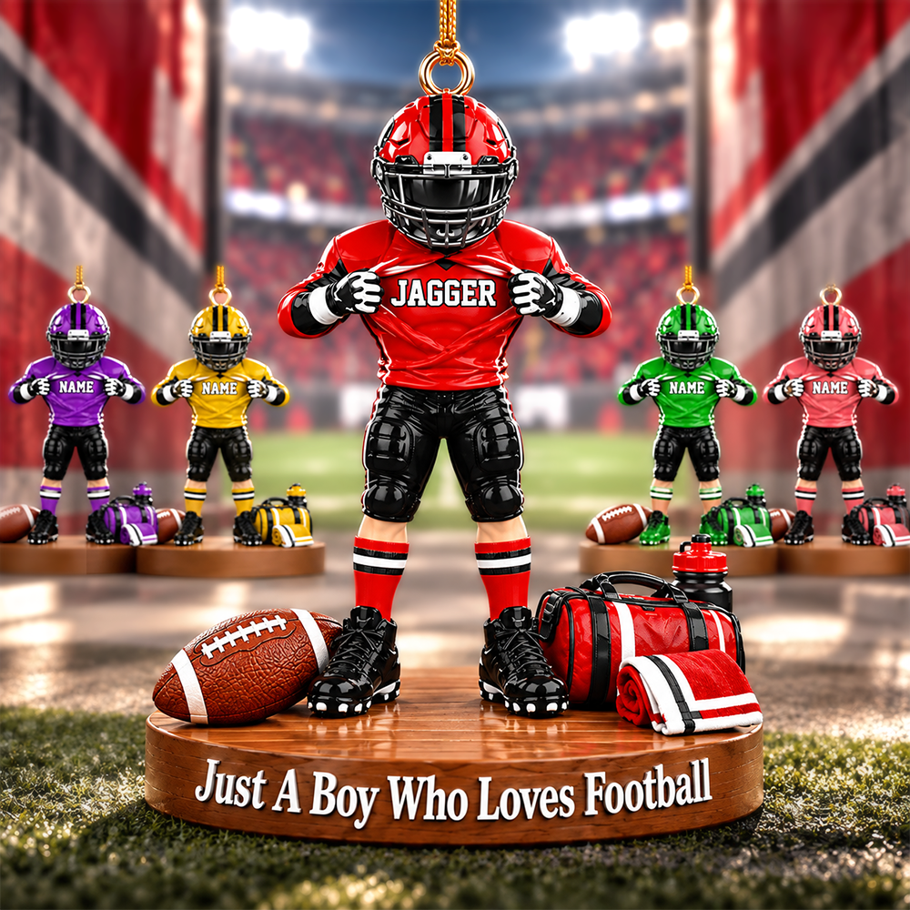 Personalized Football Player Christmas Ornament, Custom Name, Number & Uniform Colors, Just a Boy Who Loves Football Gift New