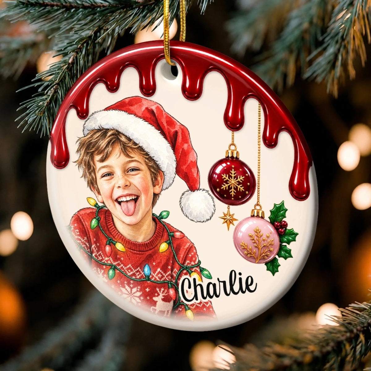 Custom Photo Christmas Gifts for Kids - Personalized Ceramic Ornament