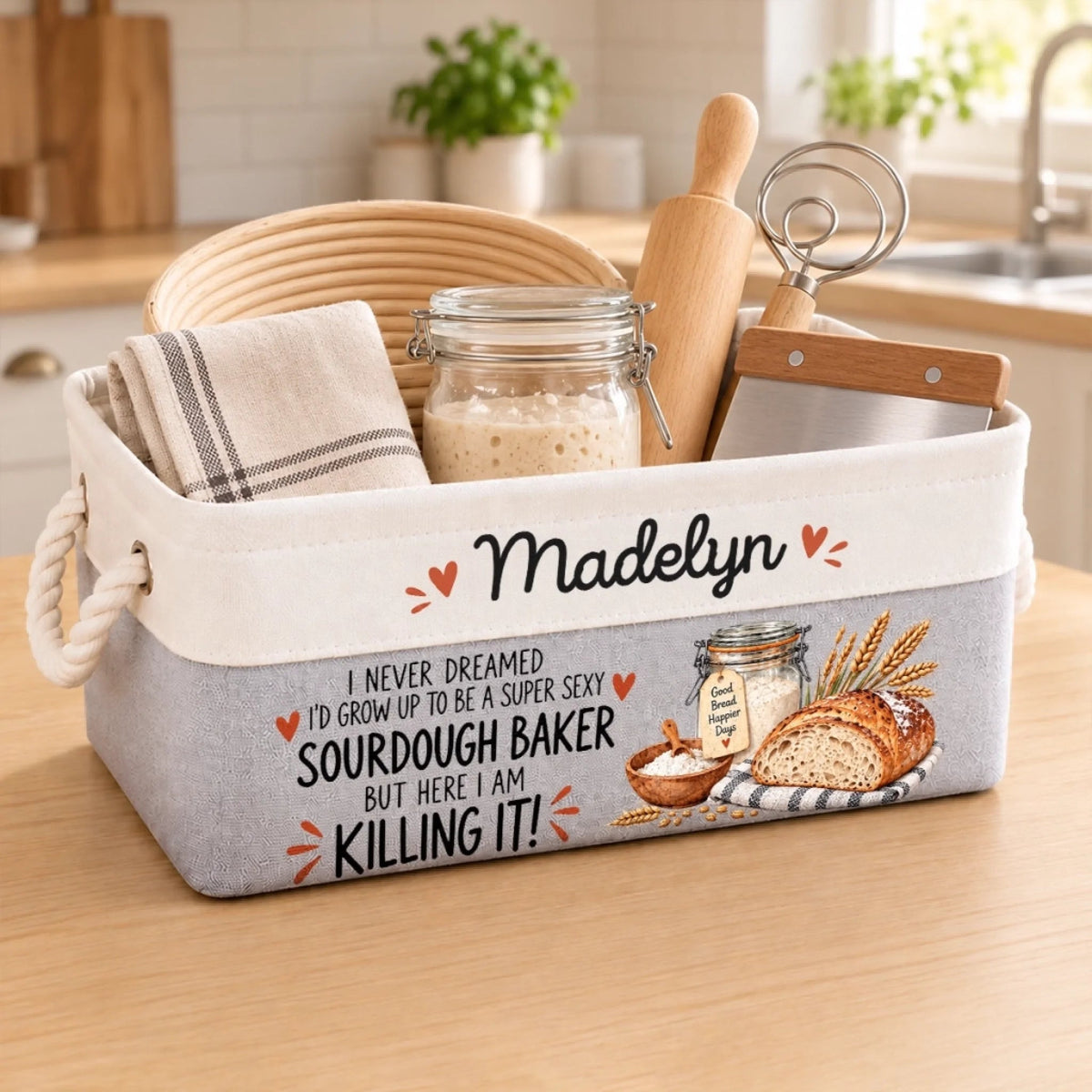 Custom Name Funny Sourdough Baker Gifts - Personalized Storage Basket
