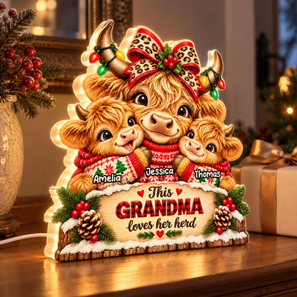 This Grandma Loves Her Herd - Personalized Light Box - Heartfelt Christmas Gift for Grandma