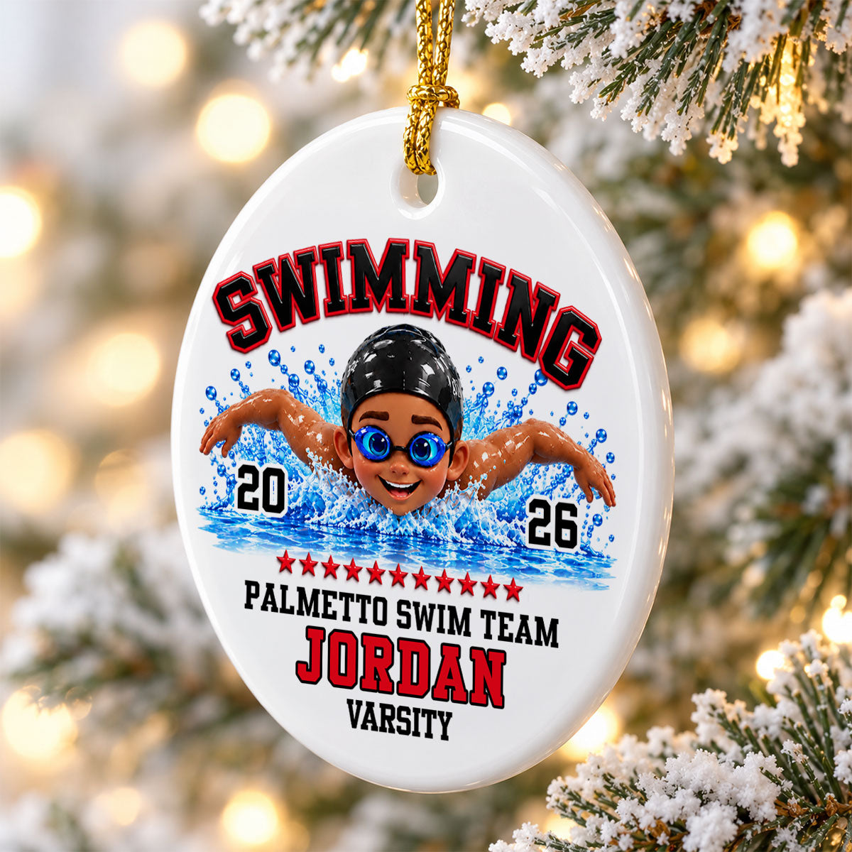 Swimming Boy Girl - Personalized Ceramic Ornament - Christmas Gift for Son Daughter Grandson Granddaughter