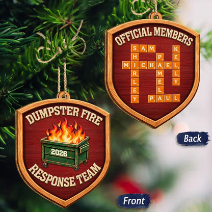 Funny Coworker Christmas Gift - Personalized Crossword Dumpster Fire Response Team Wooden Ornament Print 2 Sides