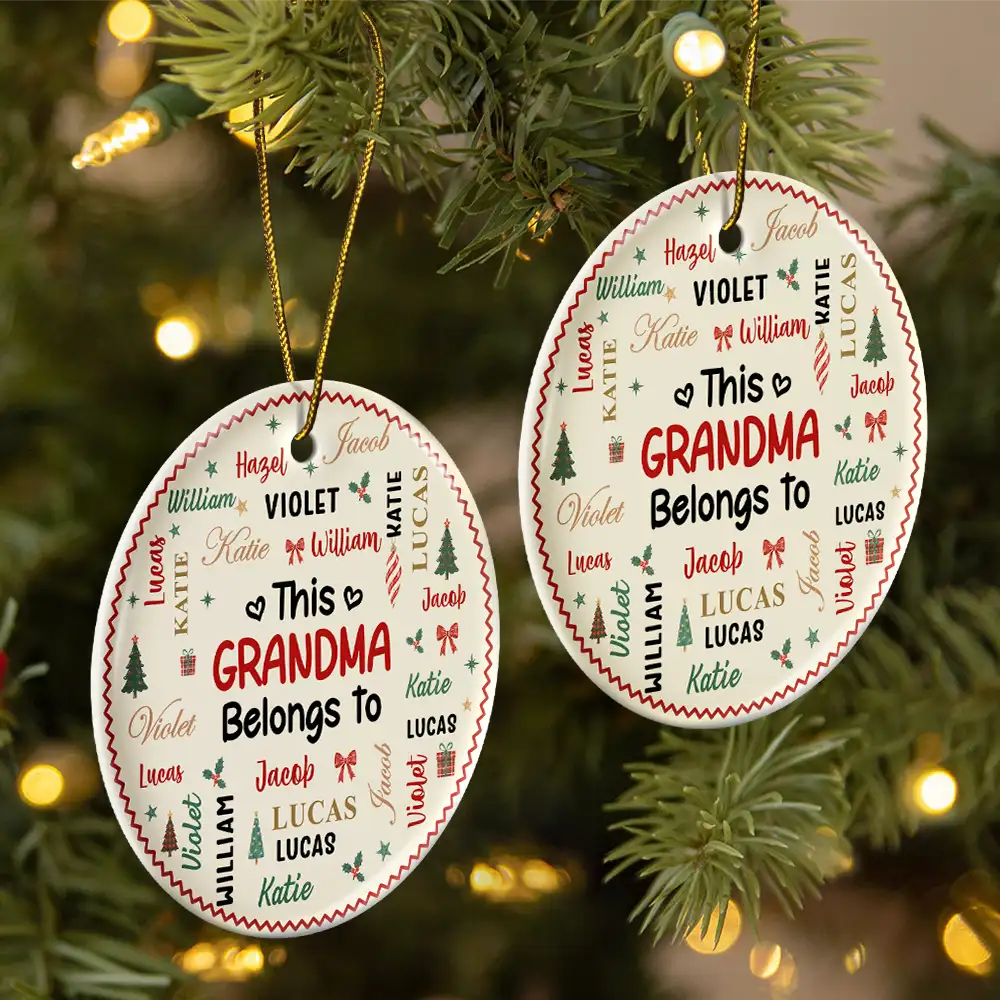 Christmas Gift For Grandma Nana - Personalized Kids Names Ceramic Ornament