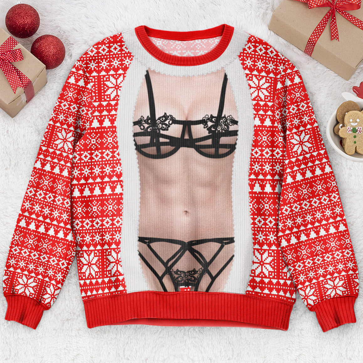 Funny 3D Lingerie T-Shirt, Body Illusion Tee, Sexy Costume Shirt, Novelty Party Top - Personalized Sweater