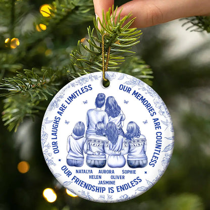 Besties Our Laughs Are Limitless Best Friends Toile - Personalized Circle Ceramic Ornament