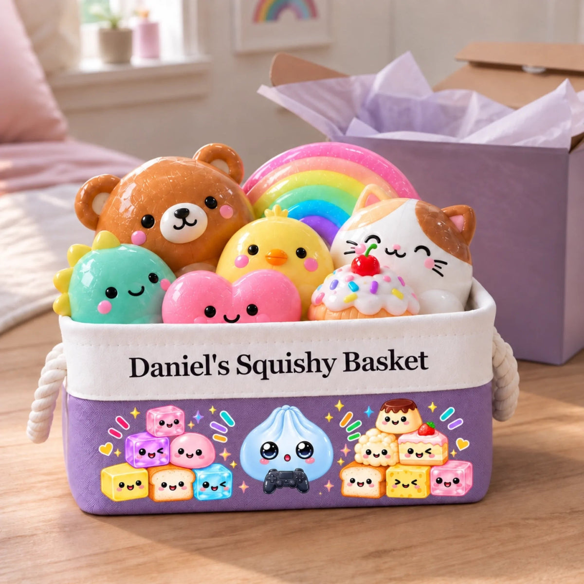 Custom Name Kawaii Squishy Toy Gifts for Kids - Personalized Storage Basket
