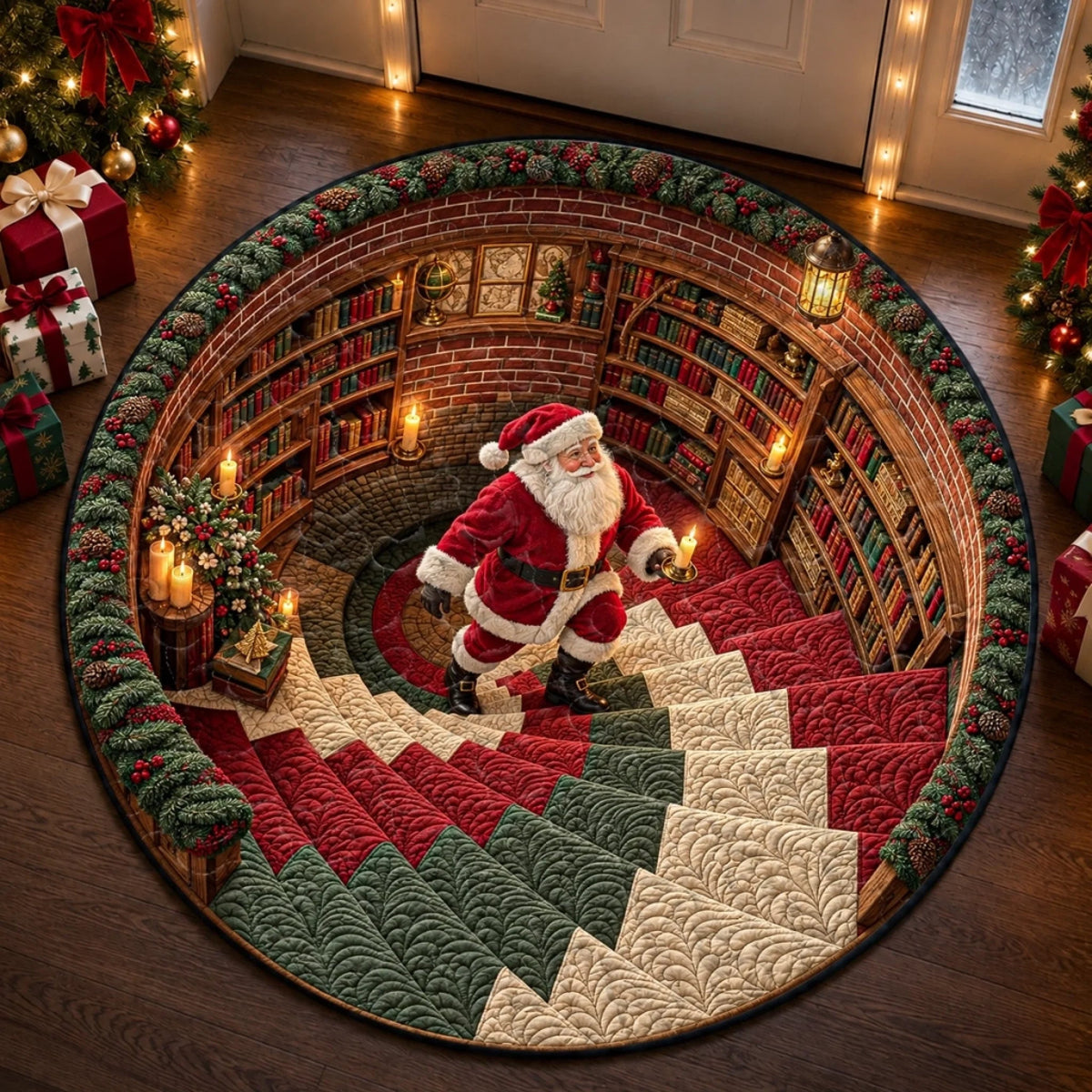 Custom 3D Illusion Christmas Decor - Personalized Quilted Round Mat