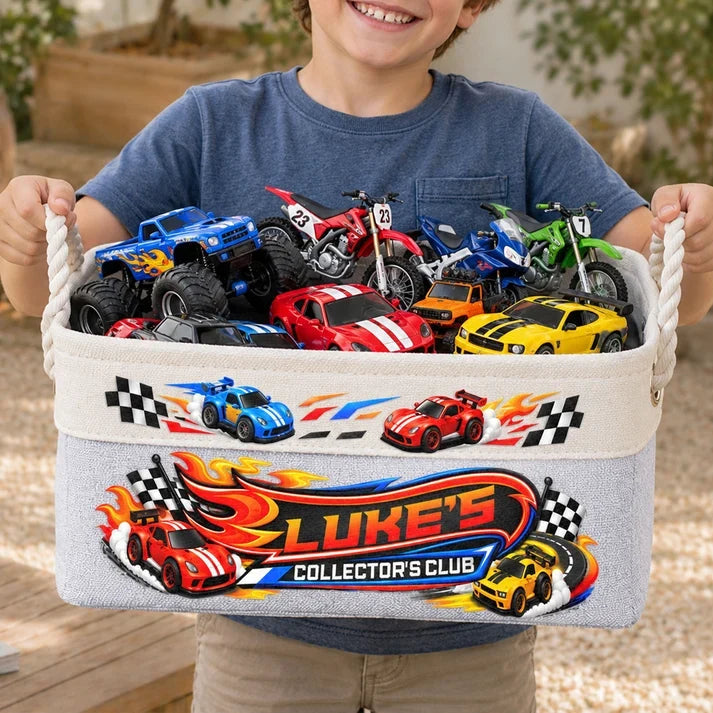 Personalized Garage Cotton Linen Rope Basket for Toy Storage, Creative Gift for Young Car Fans