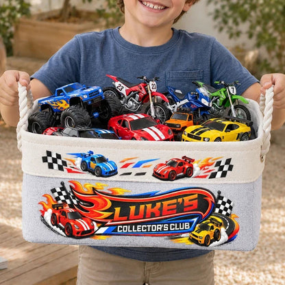 Personalized Garage Cotton Linen Rope Basket for Toy Storage, Creative Gift for Young Car Fans