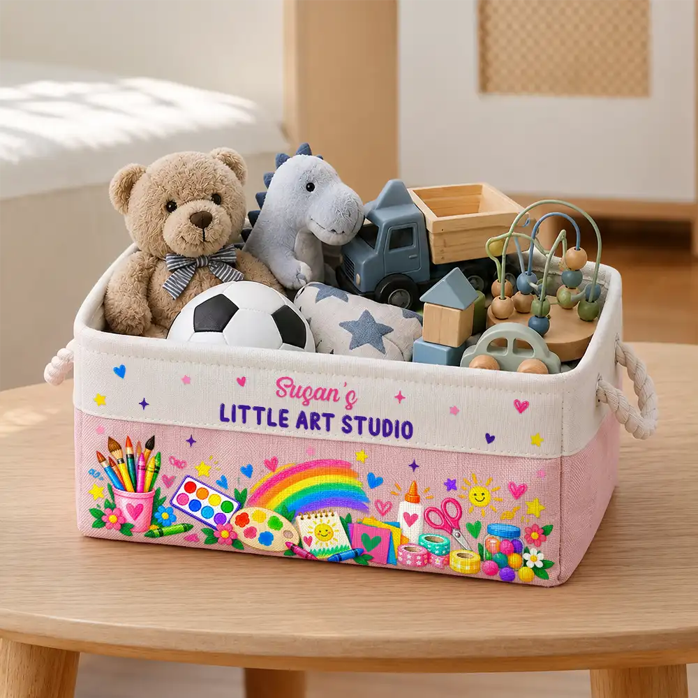 Gift For Kids Grandkids - Personalized Name Art & Scraft Supplies With Rainbow Storage Basket