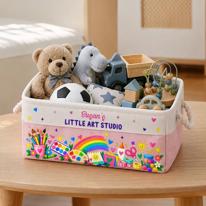 Gift For Kids Grandkids - Personalized Name Art & Scraft Supplies With Rainbow Storage Basket