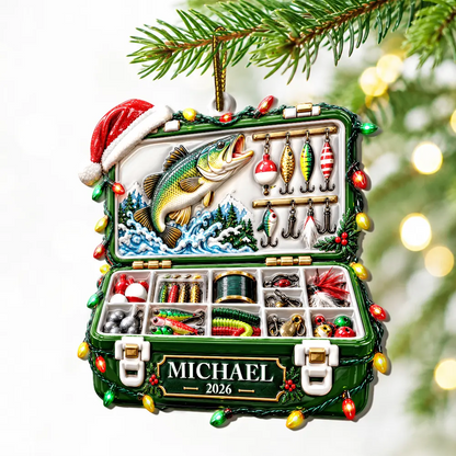 Christmas Gift For Fisherman - Personalized Fishing Tackle Box Embossed Ornament