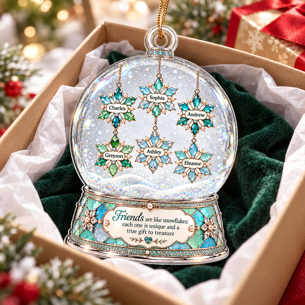 Friends Are Like Snowflakes Crystal Snow Globe 2D Flat – Personalized Acrylic Ornament – Best Friend Christmas Keepsake