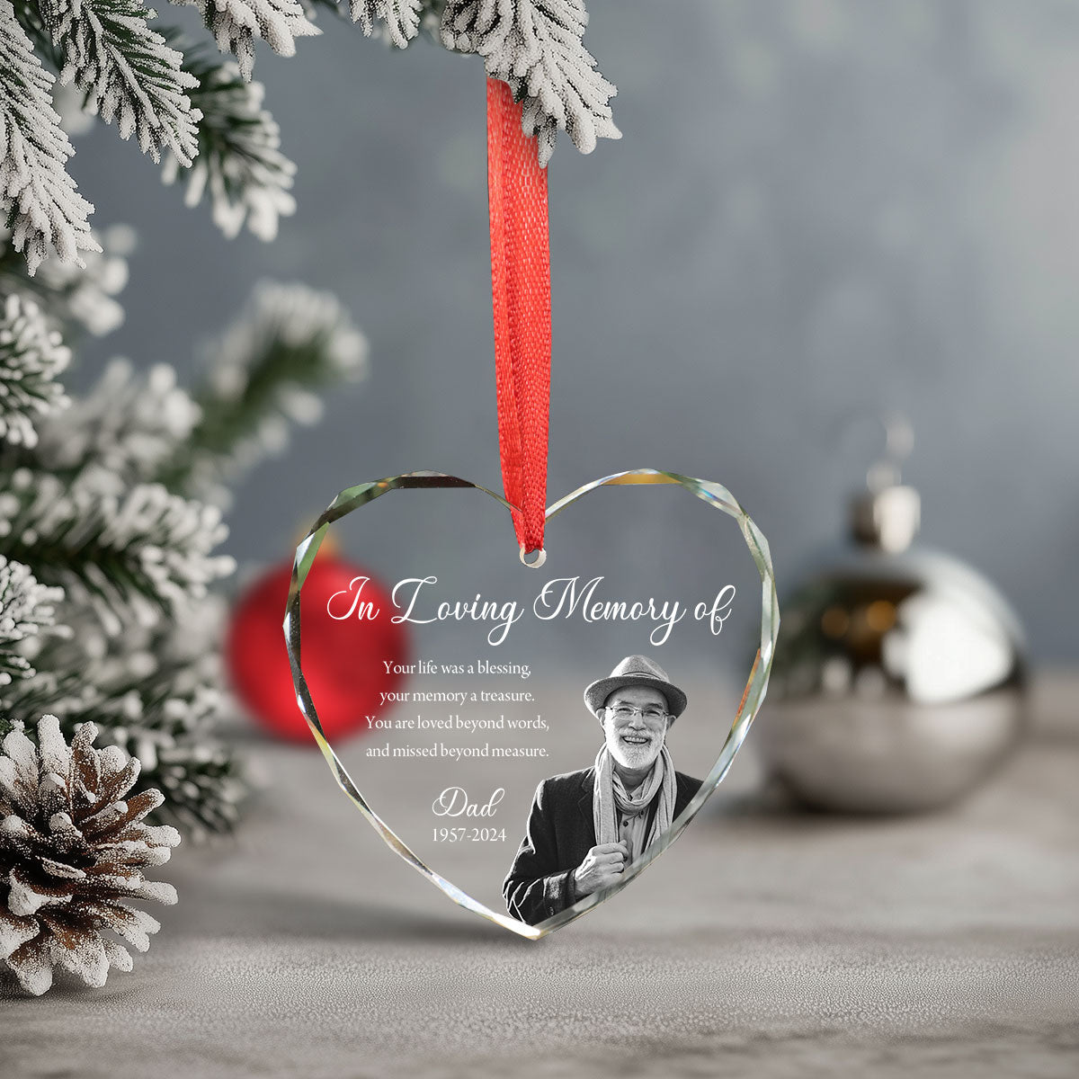 Custom Photo Memorial Ornament, Dad Mom Remembrance Christmas Ornament, Memorial Day Heart Glass Ornament, Mom Loss, Loss of Father Gift
