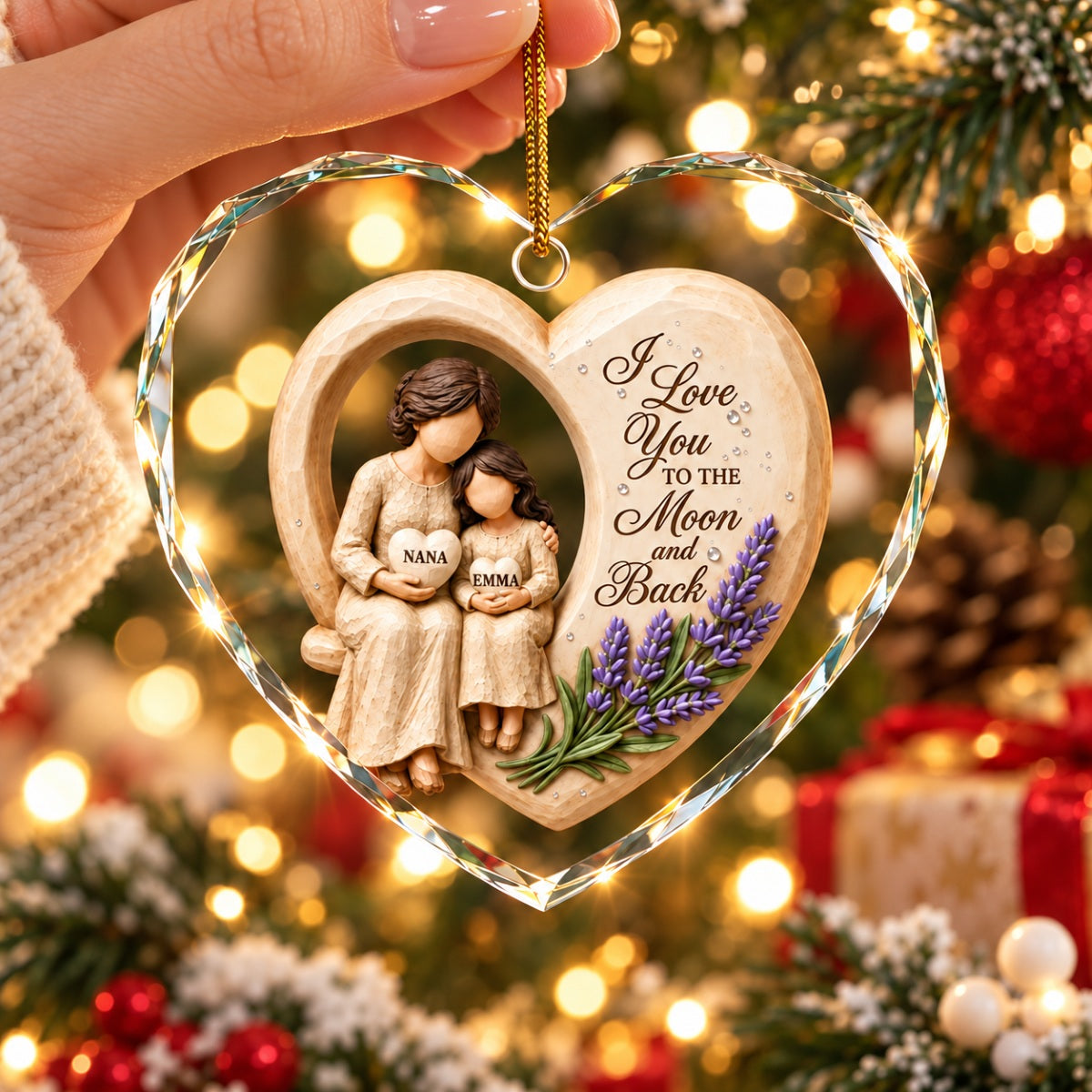 Grandma Loves to the Moon and Back - Personalized Glass Ornament - Christmas Gift for Granddaughter Grandson