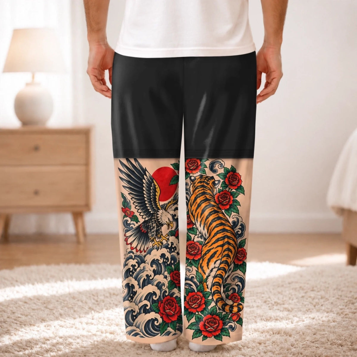 Custom Tiger Eagle Tattoo Art Gifts for Men - Personalized Pajamas Pants