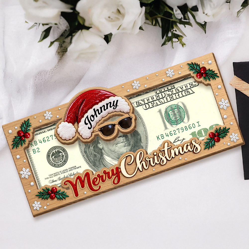 Funny Customized Christmas Santa Cash Wood Money Holder Gift Box For Holiday CH07 180872