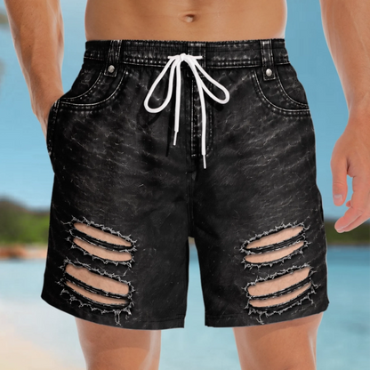Custom Funny Garage Ripped Butt Illusion Beachwear For Men - Men Swim Trunks