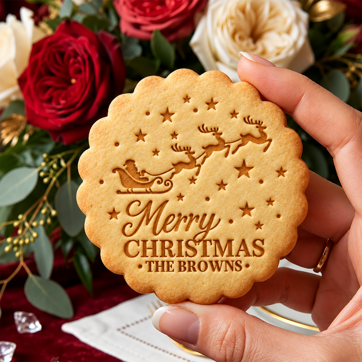 Personalized Family Name Merry Christmas With Flying Santa Cookie Stamp - Holiday Baking Gift For Family HA75 919636