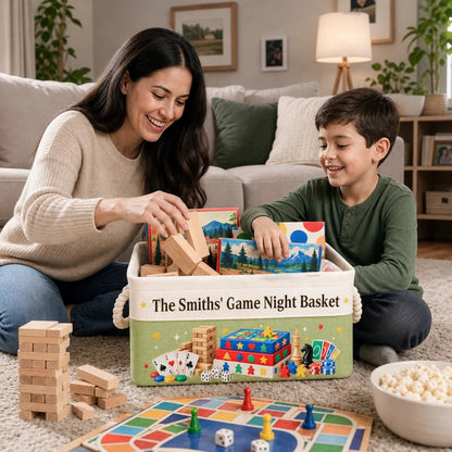 Custom Name Game Night Gifts for Families - Personalized Storage Basket