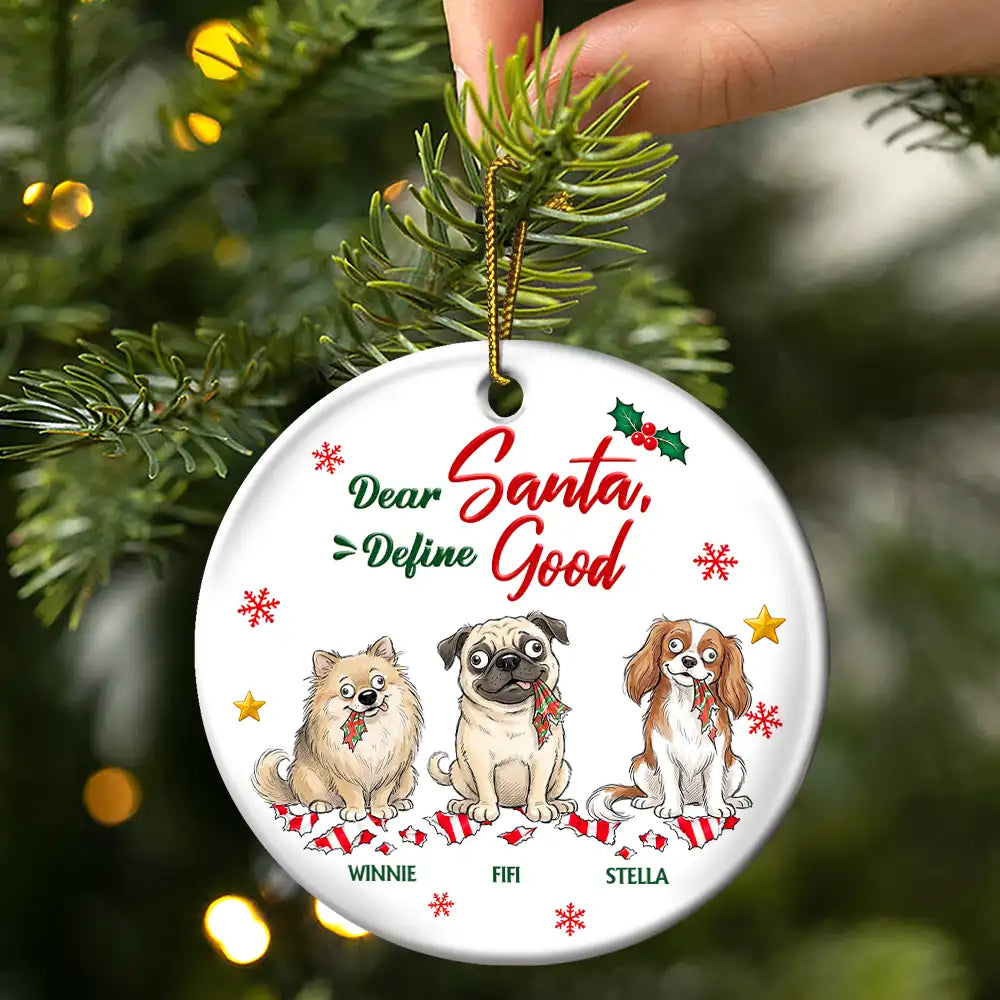 Funny Christmas Gift For Dog Lovers - Personalized Custom Photo Dear Santa Define Naughty Circle Ceramic Ornament