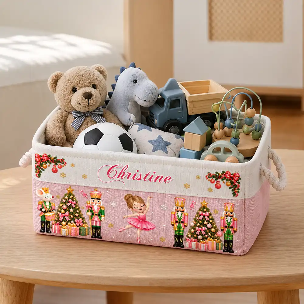 Christmas Gift For Kids Girls - Personalized Name Nutcracker Ballerina Christmas Storage Basket