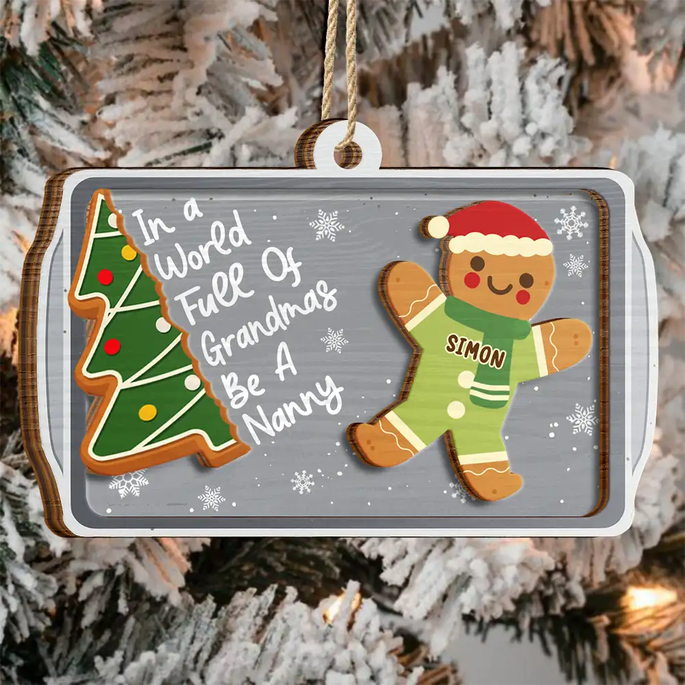 Gingerbread Cookie World Full Of Grandmas - Personalized 2-Layered Wooden Ornament