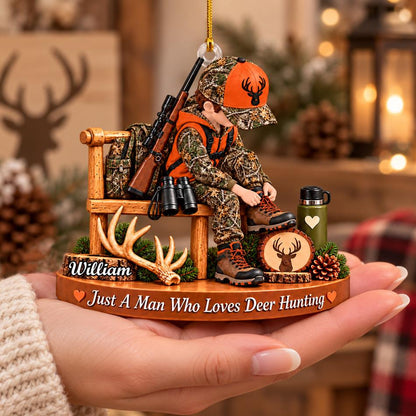 Personalized Hunting Ornament Just A Boy Who Loves Hunting Custom Name Christmas Ornament Gift for Hunter  H2511