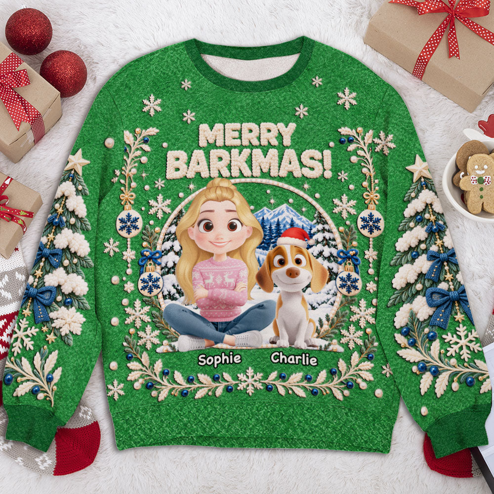 Custom Christmas Sweatshirt for Dog Mom, Dog Lovers • Merry Barkmas - Personalized All-Over-Print Sweatshirt