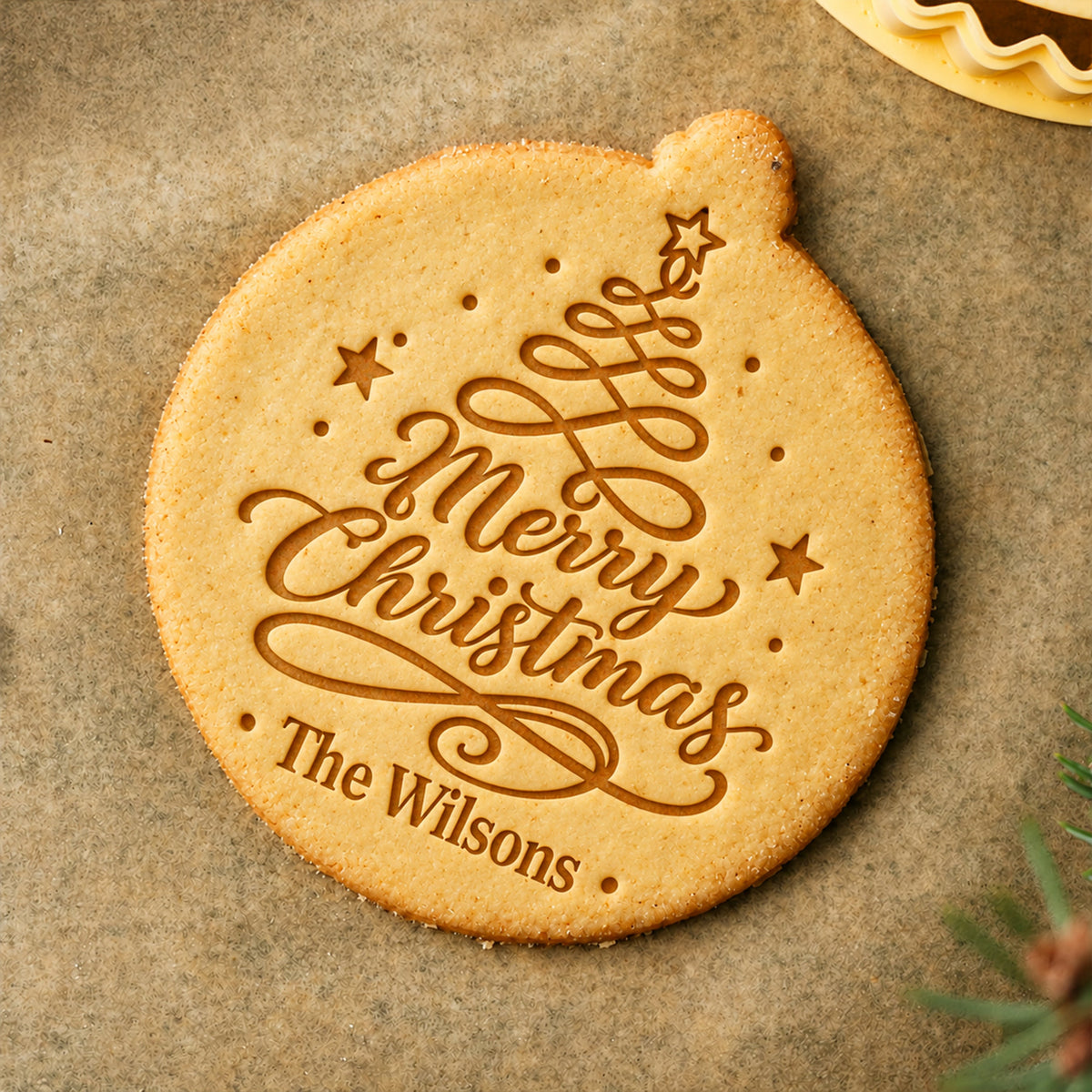 Personalized Family Name Merry Christmas With Christmas Tree Cookie Stamp - Holiday Baking Gift For Family HA75 919604