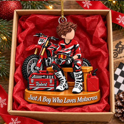 Personalized  Motocross Ornament Just A Boy Who Loves Motocross Custom Player Name & Number Christmas Ornament Gift for Motocross Lovers H2511 Trna