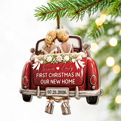 First Christmas Gift For Newlyweds - Personalized Mr And Mrs Names Just Married Car Embossed Ornament
