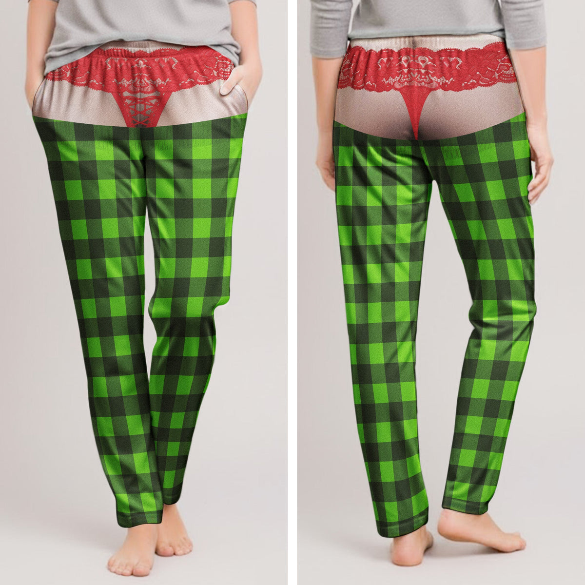 Custom Funny Pajama Pants, Novelty Thong Pajamas Christmas - Personalized Lounge Pants