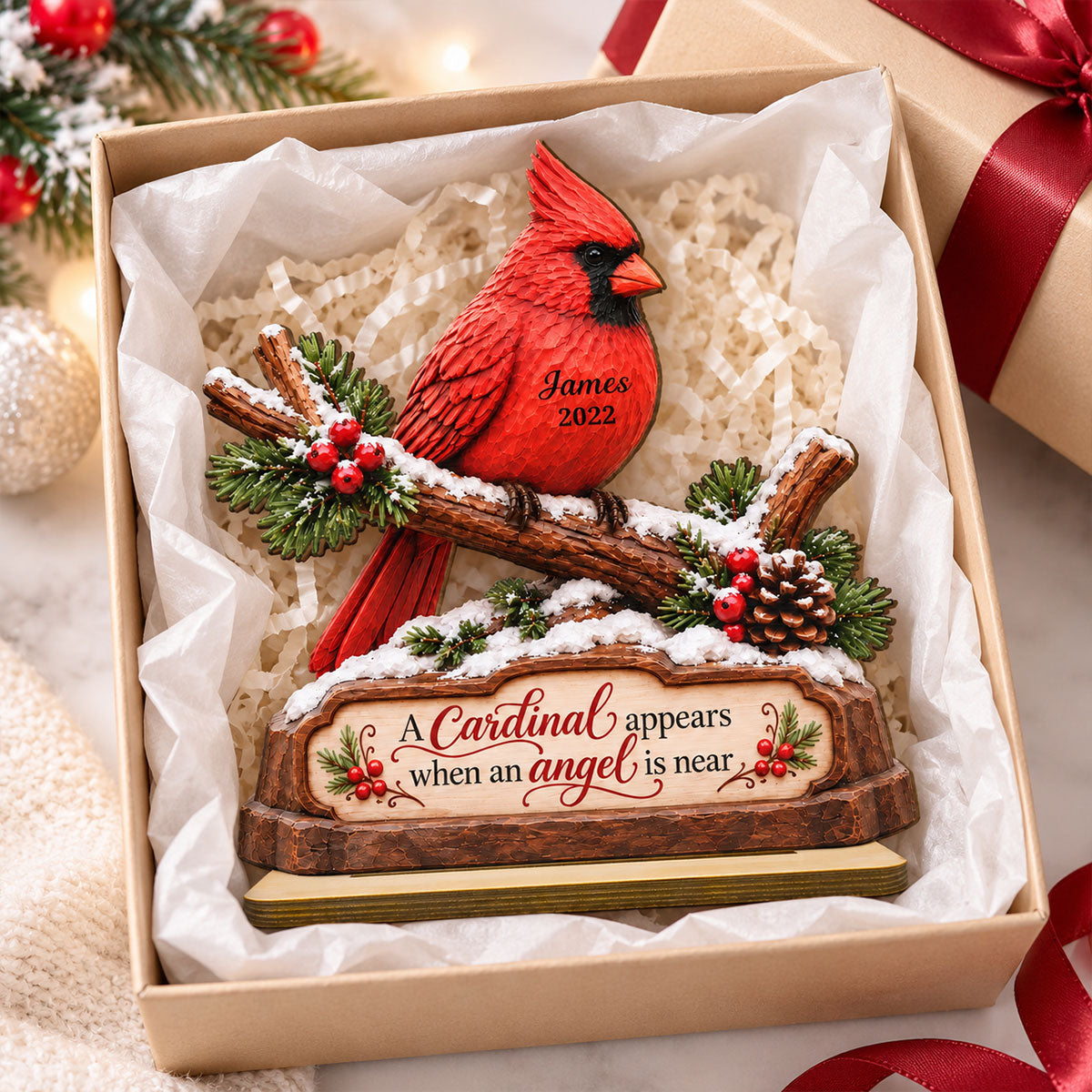 Cardinals On Snowy Branch Memorial - Personalized Wooden Plaque - Sympathy Gift for Loss of Loved One