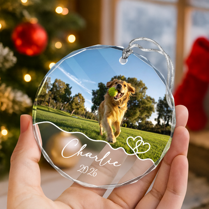 Custom Dog Photo And Name Keepsake Memorial Christmas Glass Ornament For Pet Lovers CH07 180716