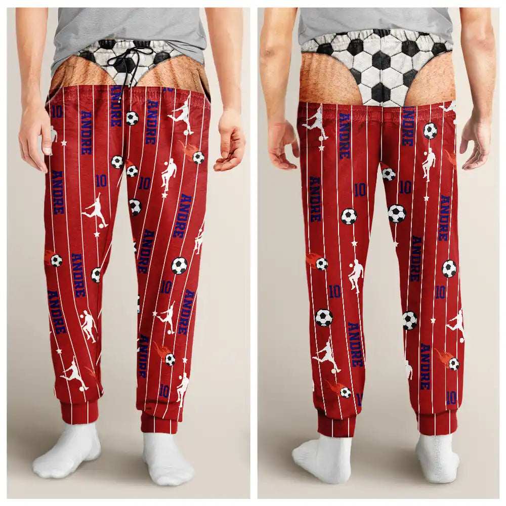 Gag Gift For Football Baseball Soccer Fan - Personalized Name Number Pajama Pants