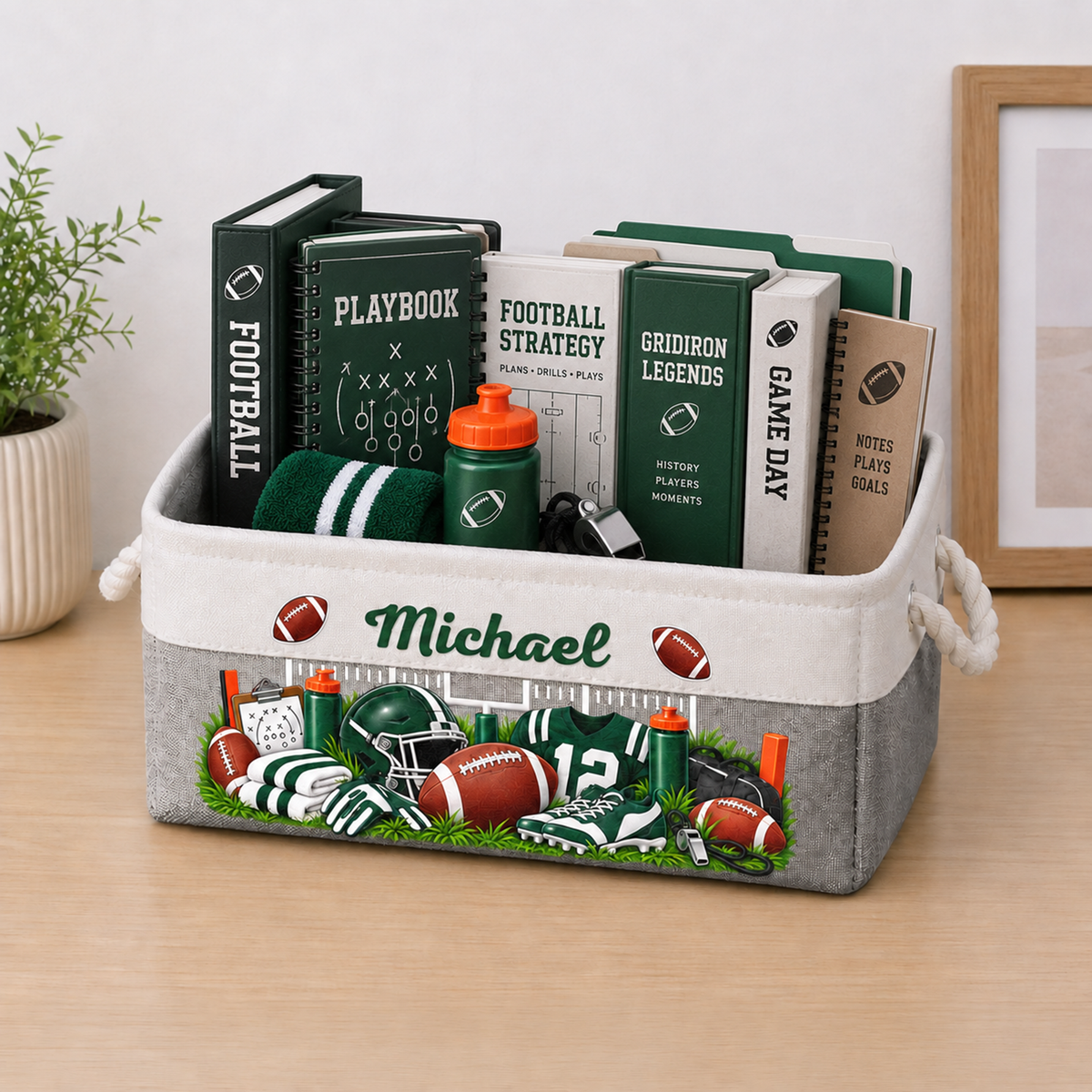 Gift For Baseball, Softball, Soccer, Football, Basketball, Hockey Lover Room Decor - Personalized Storage Basket