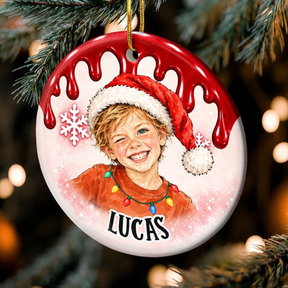 Custom Photo Name Christmas Gifts for Kids - Personalized Ceramic Ornament