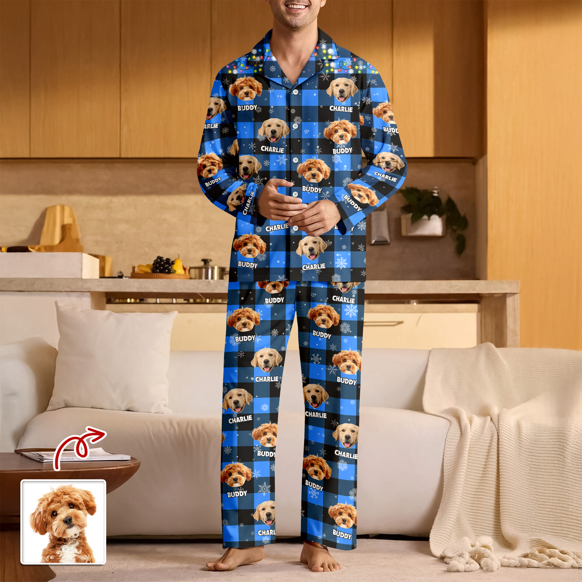 Vtc Custom Dog Photo Name Christmas Light Snow Pajamas Ch07 899594