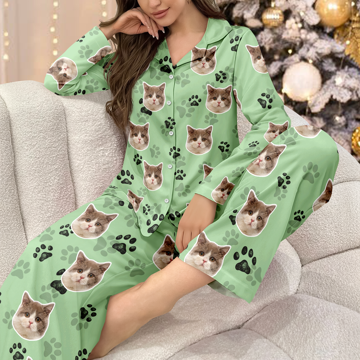 Custom Cat Face Photo Pajamas Christmas Gift For Cat Lovers CH07 899578