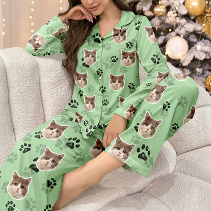 Custom Cat Face Photo Pajamas Christmas Gift For Cat Lovers CH07 899578