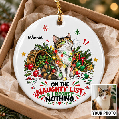 Everything Is Fine Bossy Cat Portrait From Your Photo - Personalized Ceramic Ornament - Funny Christmas Tree Decor For Cat Lovers