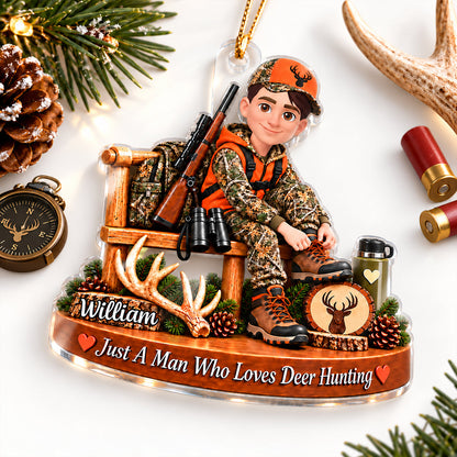 Just A Man Who Loves Deer Hunting - Personalized Acrylic Ornament - Christmas Gift for Husband, Dad, Grandpa
